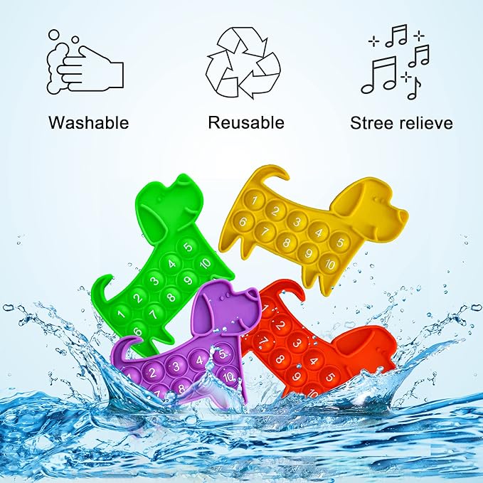 Ten Frame Math Manipulatives - Pop Fidget Toy with Puppy Dog Appearance for Kindergarten Classroom, an Educational Sensory Toy for Kids and Teachers, 4 Pack Set Included