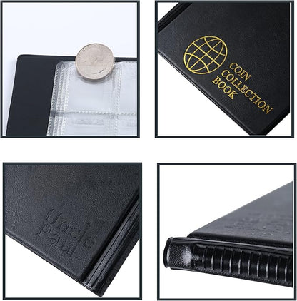 420 Pockets Coin Albums - 28x29 mm/1.1x1.1 inch Pocket Black Coin Book 10 Pages Coin Collection Holder Letter Size Coin Storage Book CS0242BK