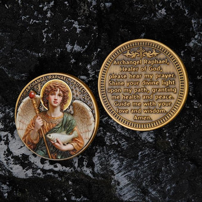 Archangel Raphael Prayer Coin - Patron Saint of Healing & Protection, Inspirational Religious Token, Pocket Blessing Gift for Faith & Wellness