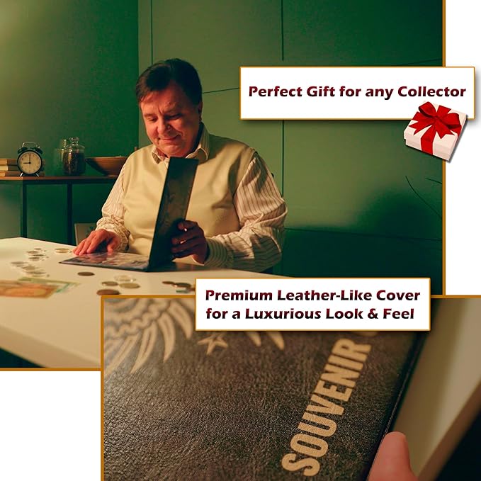 3in1 Coin Holder Album 180 Pockets - Paper Money Collection 10 Pockets - Large Storage Book for Collectors and Great for Gold Silver Dollars Dollar Bill Currency Quarters Penny Foreign Coins (Black)