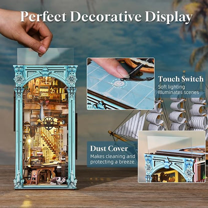MiniCity DIY Book Nook Kit for Adults, 3D Wooden Puzzle Bookend Bookshelf Insert Decor with LED Light and Dust Cover (Hemingway House)