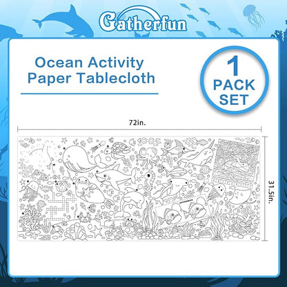 Gatherfun Under The Sea Party Giant Coloring Poster - 31.5x 72 Inches - Versatile Classroom Wall Décor & Birthday Activity - Sea Animal Poster or Table Cover for School Parties and Special Events
