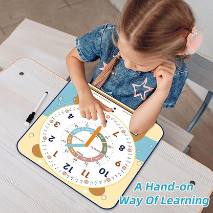 Large 12" Magnetic Writable Dry Erase Teaching Clock with Cute Style, Teaching Demonstration Clock for Kids Learning Practice Time for Home School Classroom Supplies (12" x11"-Beige)