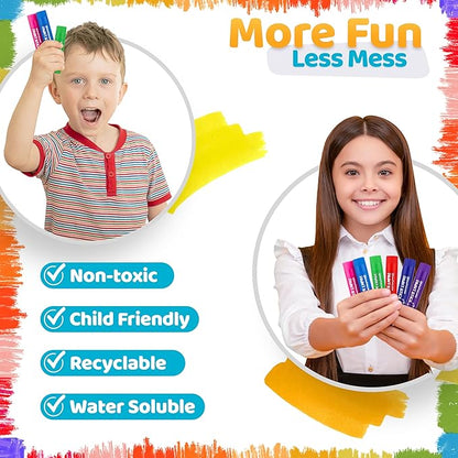 Tempera Paint Sticks Classic Colors 12 Pack - Non-Toxic, Washable, No Mess, Multi-Color for Kids Perfect for Creative Art Projects