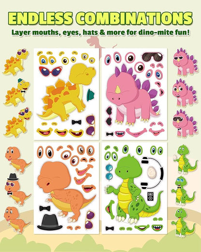 Aowplc 30 Sheets Make A Dinosaur Stickers for Kids Fun Mix 'n Match Craft for Party Favors & Activities