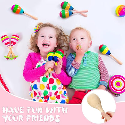 Leitee 6 Pcs DIY Wood Maracas Unfinished Hand Painted Maracas Party Favor Wooden Rumba Shakers Hand Percussion Rattles Musical Instruments with Clear Sound for Kid Adult(Log Color)