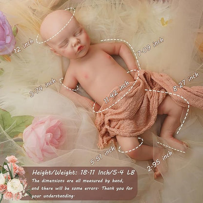 Full Silicone Reborn Baby Doll, 18 Inch Lifelike Newborn Girl, Reborn Baby Dolls Silicone Full Body Sleeping for Therapy & Memory Keepsake