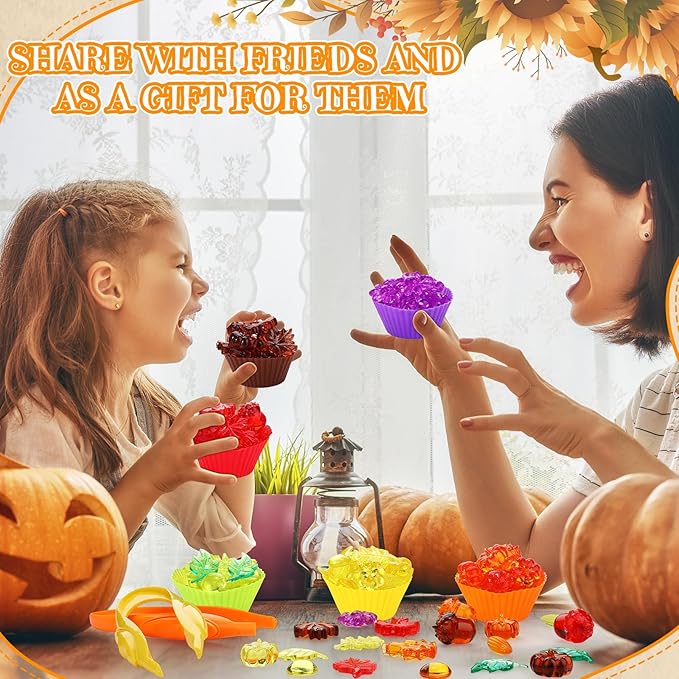 Hotop 214 Pcs Fall Sensory Bin Items Fall Counting Sorting Decoration Fine Motor Toy Thanksgiving Sensory Bin Fillers with 200 Acrylic Leaves 2 Tweezers 12 Sorting Bowls for Boys Girls Early Education