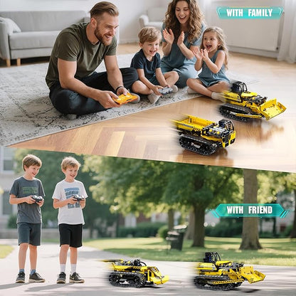 zinat 3 in 1 STEM Remote Control Bulldozer Building Set, DIY Engineering Construction Kit with APP & Remote, Educational Robot Blocks Toy, Birthday for Kids Teens Adults - 452 Pcs