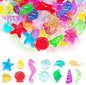 100+ Pcs Sea Shell Ocean Sensory Bin Filler, Diving Gem Pool Toys for Kids, Mini Acrylic Plastic Seashells Animals Figurines Decorating, Little Mermaid Party Favors, 15 Colors 12 Styles