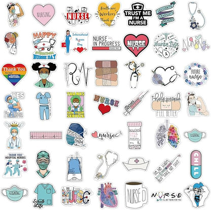 Nurse Stickers 100Pcs, Vinyl Waterproof Funny Nurse Decals for Decals Laptop Notebook Water Bottles Nurses Week Appreciation Gifts Bulk Nursing School White Angels Accessories