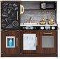 Costzon Kids Kitchen Playset, Wooden Pretend Cooking Toy Set w/Real Sound, Large Blackboard, Telephone, Microwave, Ice Maker, Dishwasher, Oven, Storage Space, Play Kitchen for Kids Ages 3+ (Brown)