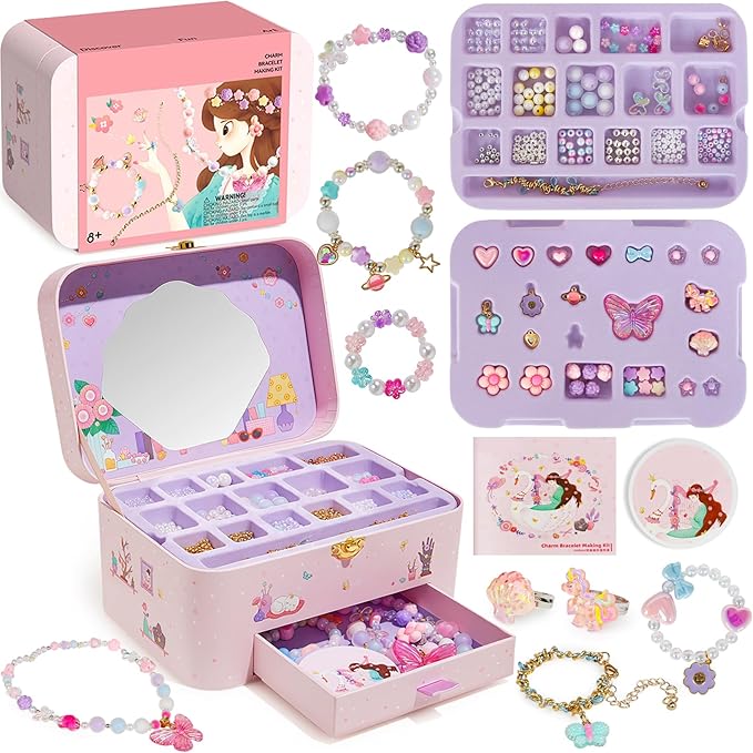 ROOCHKD Charm Bracelet Making Kit Girls Toys, DIY Jewelry Making Crafts and Decorations, Art Supplies Class Activity for Kids Birthday Exchange Christmas Gifts Party Favors
