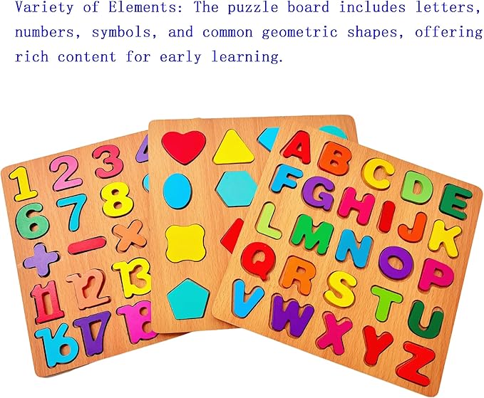 2PCS Wooden Alphabet & Shape Puzzles for Toddlers – Educational Learning Toy (Choose from 3 Combinations) (Alphabet & Shape)