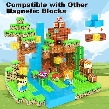 108PCS Magnetic Blocks Building Toys - 1'' Magnet Building Blocks Build Mine Magnet World Game Adventure Set Cubes Boys Girls Toys Ages 3-5 4-6 5-7 6-8 Kids Gifts for 3-12 Years Old School Supplies