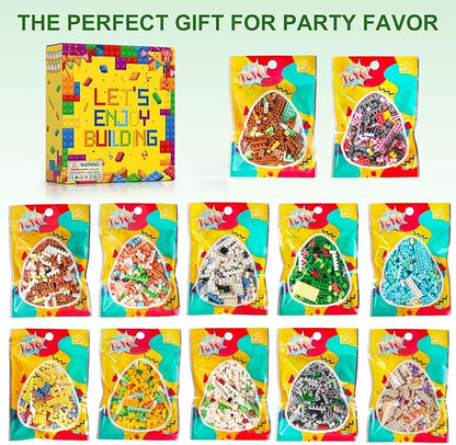 HIGH GODO 12Pack Animals Party Favors Building Set, 2491PCS Cute Animals Building Blocks for Goodie Bag Stuffers Classroom Prizes, Party Favors Birthday Gift for Kids Boys Girls Student 8+