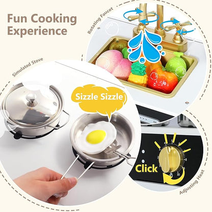 Kinder King Wooden Kids Play Kitchen, Toy Kitchen Playset for Toddler, Play Kitchen Set w/Blackboard, Transparent Coloring Board, Pretend Dishwasher, Oven, Ice Maker, Gift for Boys Girls Age 3+, Black