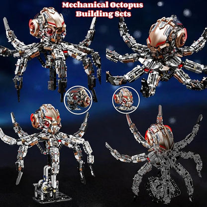 Mechanical Octopus Building Set for Adults with Motor Set - 1900 Pcs,Sea Animal Model Toy Compatible with Lego Octopus,Static and Dynamic Octopuses That Can Be Manually and Automatically Controlled
