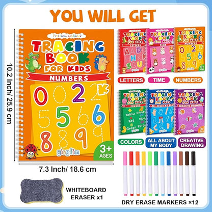 gisgfim Preschool Learning Activities 96 Pages Tracing Books for Kids Ages 3-5 Kindergarten Workbooks Dry Erase Autism Learning Workbook Writing Practice for Kids Letter Tracing Pre K Busy Book 6 Pads