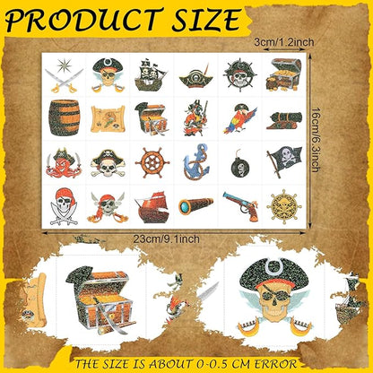 Landhoow 240 Pcs Pirate Tattoos Temporary for Kids Glitter Face Tattoos Cool Body Sticker Costume Accessory for Adults Boys Girls Party Favor