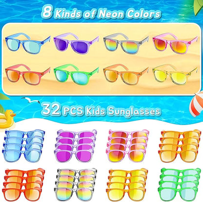 Kids Sunglasses Party Favors - Boys Girls Valentines Day Gifts, Neon Sunglasses with UV 400 Protection for Kids Classroom Favors Birthday Goodie Bags Stuffers - 32 Packs