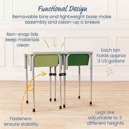 ECR4Kids 2-Station Sand and Water Adjustable Play Table, Sensory Bins, Fern Green/Hunter Green