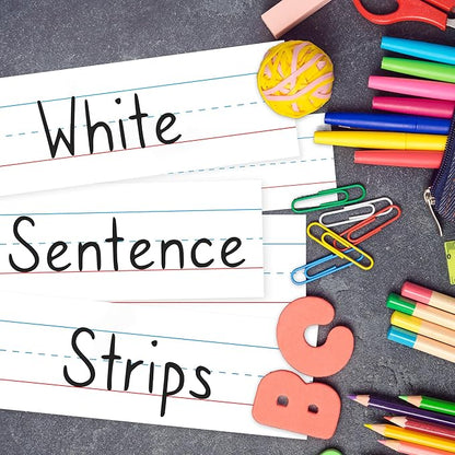 Chell Short Sentence Strips Cardstock 3” x 12”, White Ruled Word Learning Strips Nameplates for Teacher Supplies, Pack of 80