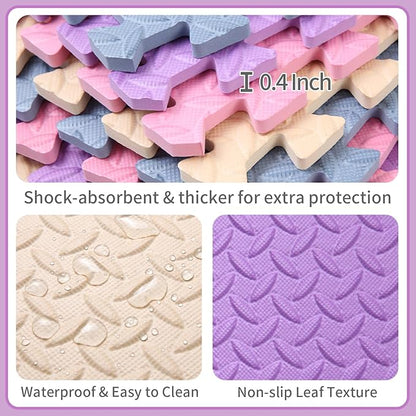 36 Tiles Foam Play Mat for Baby, 0.4 Inch Thick Foam Interlocking Floor Mats, Non-Toxic Baby Playmat, Solid Colored Puzzle Play Mat Kids Floor Mats for Toddler(Beige/Pink/Purple/Gray Blue)