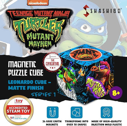 SHASHIBO Teenage Mutant Ninja Turtles Shape Shifting Box - STEM Magnetic Fidget Cube That Transforms Into Over 70 Shapes, Download Fun in Motion Toys Mobile App (Leo)