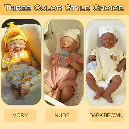 Full Silicone Baby Dolls,17.72 in Silicone Realistic Newborn Baby Doll, Non Vinyl 1:1 Lifelike Reborn Sleeping Dolls (Eve-Ivory)