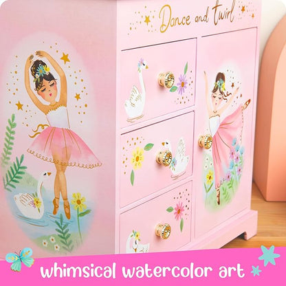 Ballerina Musical Jewelry Box for Girls - Ballerina Toys for Girls Age 4-6 - Kids Jewelry Box with Drawers - 9 x 5 x 9.3 in