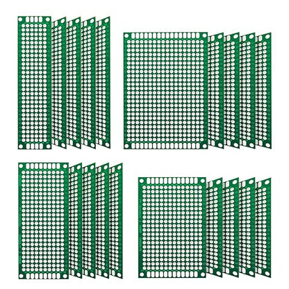 Chanzon 20 Pcs Double Sided PCB Board (4 Sizes - 2X8 3X7 4X6 5X7) Tinned Through Holes FR4 Prototype Kit Printed Circuit Universal Perfboard for DIY Soldering Project Compatible with Arduino Kits