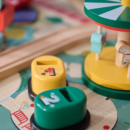 Teamson Kids Wooden Train Table – Carnival-Themed Amusement Park Playset with Ferris Wheel, Carousel & Train Track – Interactive Toy for Toddlers with Storage – Ages 3+