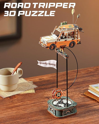 ROKR Pendulum Balance Toy, 3D Wooden Puzzles for Adults, Retro Road Tripper Car, DIY Craft Wood Puzzle Kit, Unique Gift for Men Women