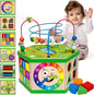 Wooden Activity Cube for 12-18 Month, 1 Year old Boys & Girls, 7-in-1 STEM Montessori Early Developmental Learning Toys for Kids Aged 1-2, Ideal 1st Birthday Gift Toys for Baby, Toddlers (Pink)