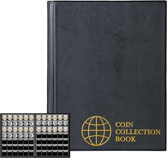 420 Pockets Coin Albums - 28x29 mm/1.1x1.1 inch Pocket Black Coin Book 10 Pages Coin Collection Holder Letter Size Coin Storage Book CS0242BK