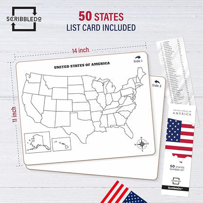 SCRIBBLEDO United States Map for Classroom Dry Erase Board for Kids Map of The United States 11”x14” White Board Teacher Student Classroom Learning Practice Travel USA Whiteboard