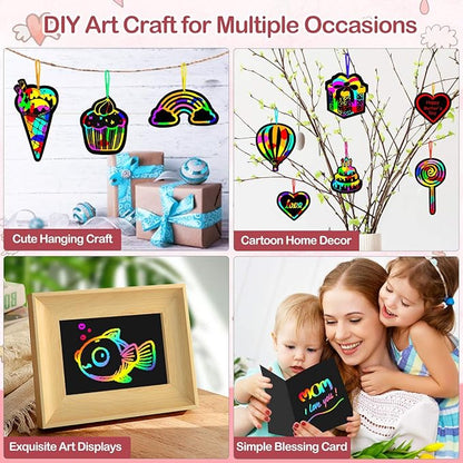 Rainbow Scratch Paper Art for Kids: 60PCS Magic Arts Crafts Gifts Toys for Girls Boys Ages 4 5 6 7 8 9 Games Activities for Birthday Family Valentines Christmas Stocking Stuffers Easter