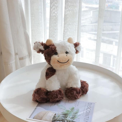 Hopearl Adorable Plush Cow Toy Floppy Dairy Cattle Soft Stuffed Animal Cute Birthday Gifts for Boys Girls Kids Toddlers, Brown, 9''