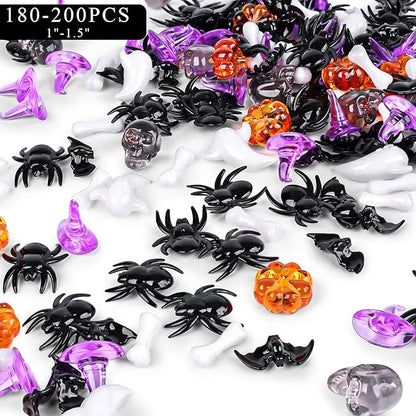 FUTUREPLUSX 180-200PCS Halloween Vase Filler, Halloween Sensory Bin Filler, Assorted Plastic Pumpkins, Spiders, Skulls, Bats, Ghosts & Witch Hats – Spooky Party Decorations, Classroom & Home