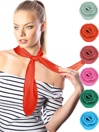 Boao 6 Pieces Chiffon Scarf 1950s Square Neck Head Scarfs Vintage Soft Polyester for Women Lady