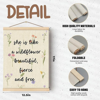 Boat Wades Wildflower Art Wooden Poster Hangers 12x16 Inch,Flower Floral Poster Hanger Frame,Wildflower Party Decorations,She Is Like A Wildflower Beautiful Fierce And Free Wall Art Hanging Decor