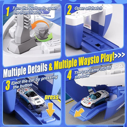 Toy Boat & Gantry Crane for Kids, Cruise Ship with 18 Mini Race Cars and 6 Containers, Cargo Ship Toy with Sounds and Lights, Boats Age 3 4 5 6 7 8 for Boys Girls Birthday Present