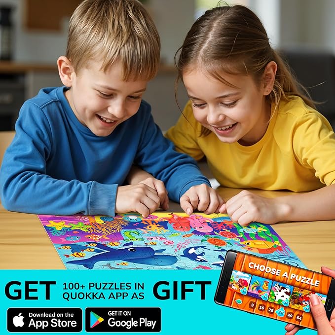 QUOKKA Puzzles for Kids Ages 4-6 – 60 Piece Jigsaw Puzzles for Toddlers Ages 3-5 with Ocean Animals – Quiet Time Toys for Preschoolers 2-4 – FSC Certified Educational Learning Game for Boys and Girls
