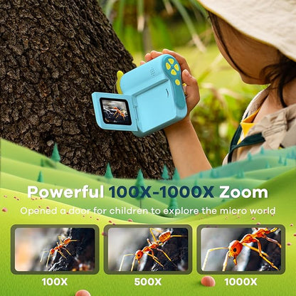HP60 IPS Microscope for Kids: [Auto On & Off] [3-in-1] 2" Portable Handheld Microscope Miniscope, Pocket Mini Scope Educational Science Kit, Christmas Birthday Gifts for Kids, PC View, Blue