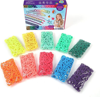 IQBOX 1000 Pcs Cloth Loom Bands Refill for Bracelet Making Kit, Elastic Bands Crafts for Girls 8-12, Gentle Hair Ties Ponytail Holders (10 Colors)