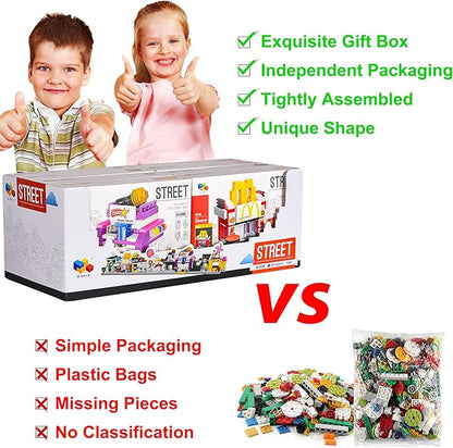 8 Packs Mini City Shop Street View Building Blocks Kit,MOC Construction Creative Educational Kit with Hair Salon & Café Store,Girls Boys Dream Toy Set,Christmas Birthday Party Favors for Kids