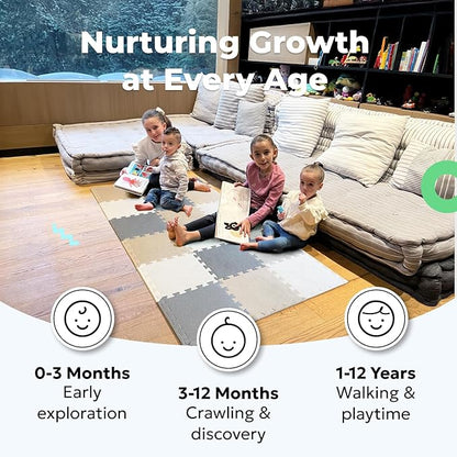 MioTetto Baby Play Mat, Soft Foam Floor Tiles for Kids. Adjustable Interlocking Foam Tiles, Fits with 50x50 Playpen Baby mat for Crawling & Development, Safe & Non-Toxic Playmat for Babies 6-12 Months