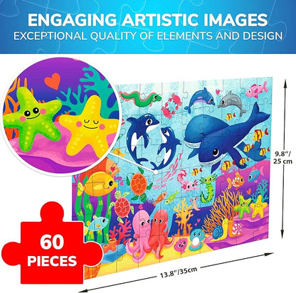 QUOKKA Puzzles for Kids Ages 4-6 – 60 Piece Jigsaw Puzzles for Toddlers Ages 3-5 with Ocean Animals – Quiet Time Toys for Preschoolers 2-4 – FSC Certified Educational Learning Game for Boys and Girls