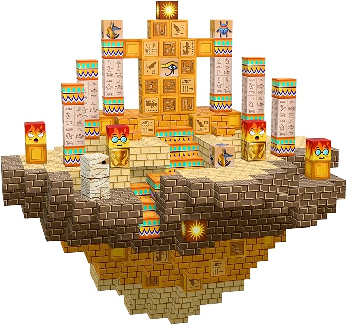 63 PCS Magnetic Building Blocks - 0.8" Stacking Mine Magnets World Craft Cubes Toddler STEM Educational Kids Toys Game, Birthday for Boys and Girls Age 3 4 5 6 7 8 9 10 11 12 Years -Desert World Set